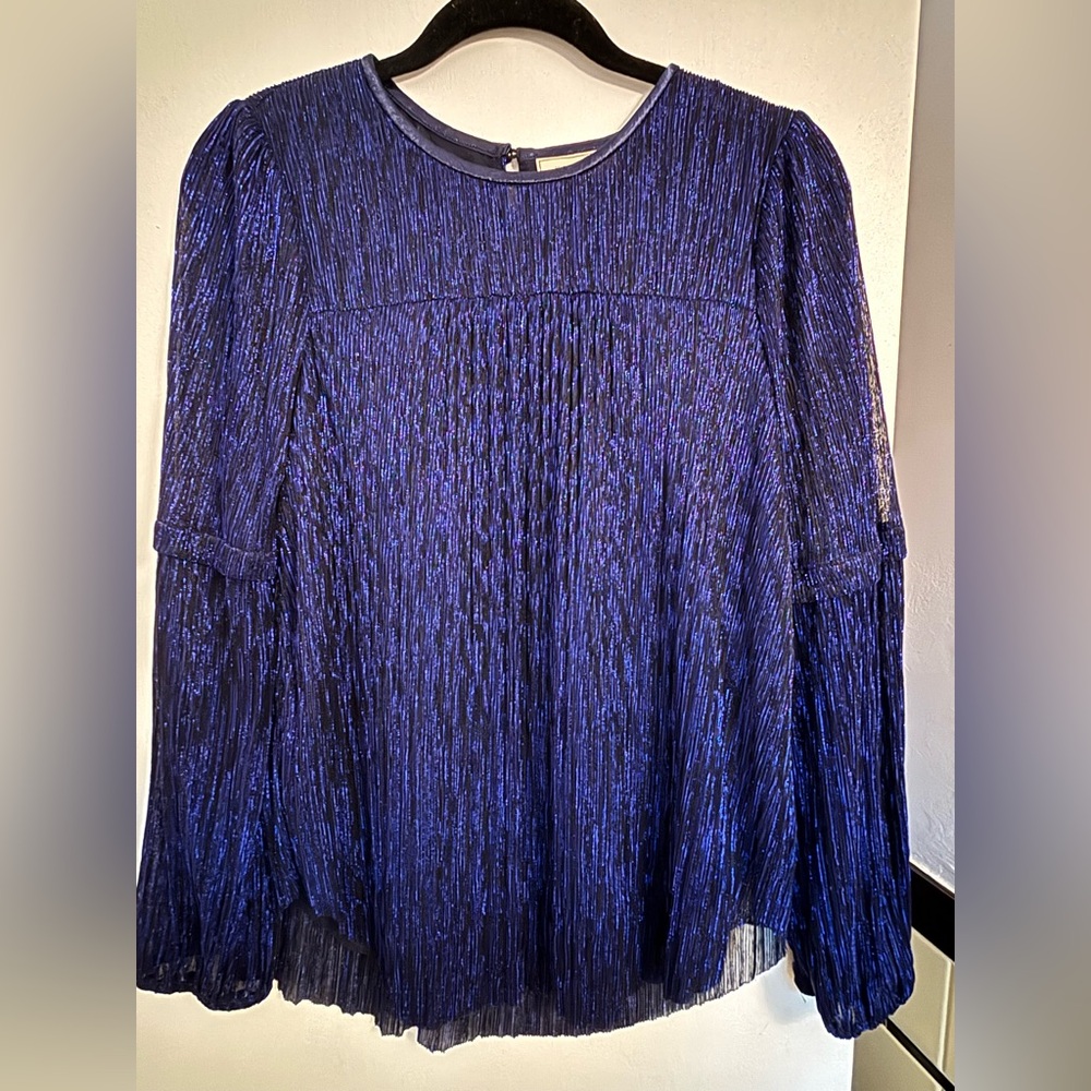 Beautiful lurex sparkly cobalt blue blouse from Anthropologie size small